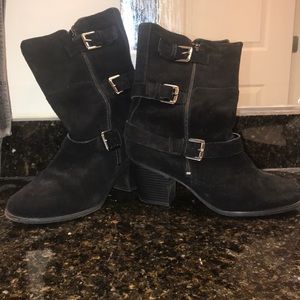 Black suede heeled boots
